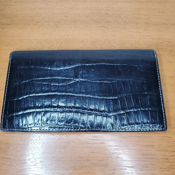Etienne Aigner Black Leather Croc Print Wallet Vintage Card Holder Check Book - Picture 2 of 7